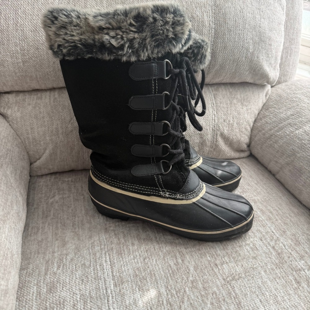 Ozark Trail Womens Black Suede Faux Fur Trim Winter Snow Duck Boots Lace Up